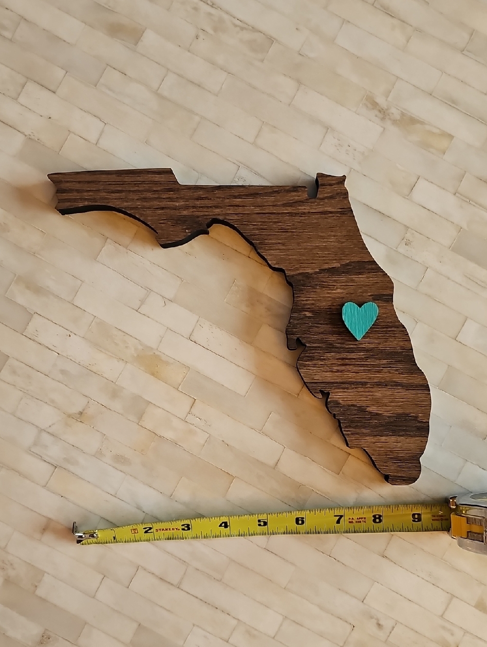 Wooden Florida State Wall Decor with Teal Heart